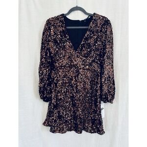 NWT French Connection Bisma Sequin Wrap Dress Gunmetal Copper Size 12 US